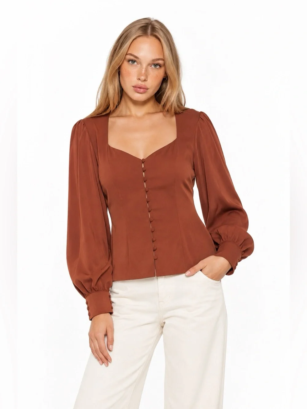 Abercrombie & Fitch NWT Button Front Sweetheart Blouse Rust Brown Women Size XL